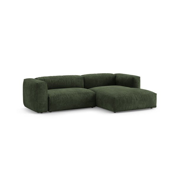 Divano angolare componibile verde allungabile (con penisola a destra/con chaise lounge) con rivestimento in velluto – Micadoni -image-3