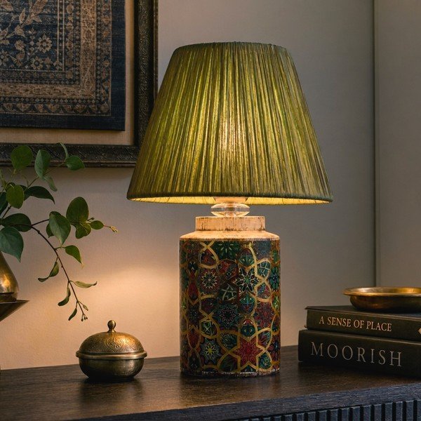 Lampada da tavolo verde con paralume in carta lavorata (altezza totale 38 cm) Alev – Opviq lights-image-1