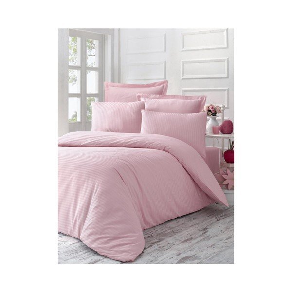 Lenzuola in cotone sateen rosa con lenzuolo per letto matrimoniale Poline, 200 x 220 cm - Mijolnir