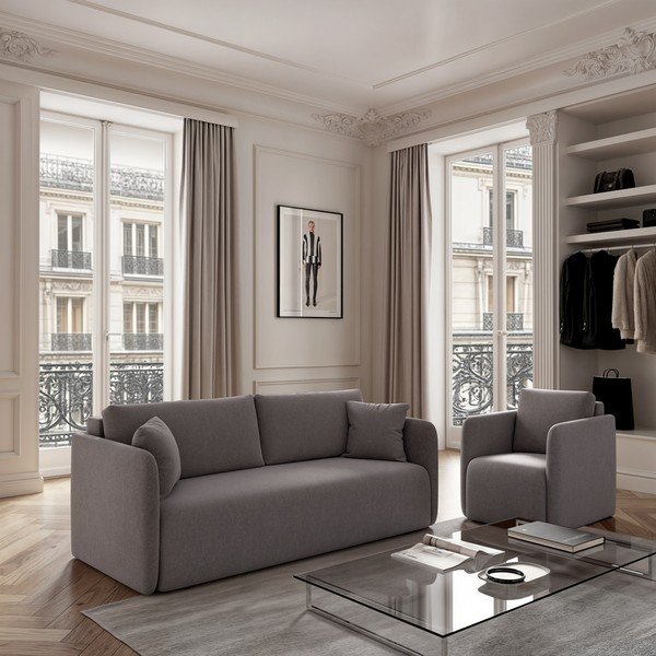 Poltrona grigia rivestita in velluto Chaum – Rodier-image-1