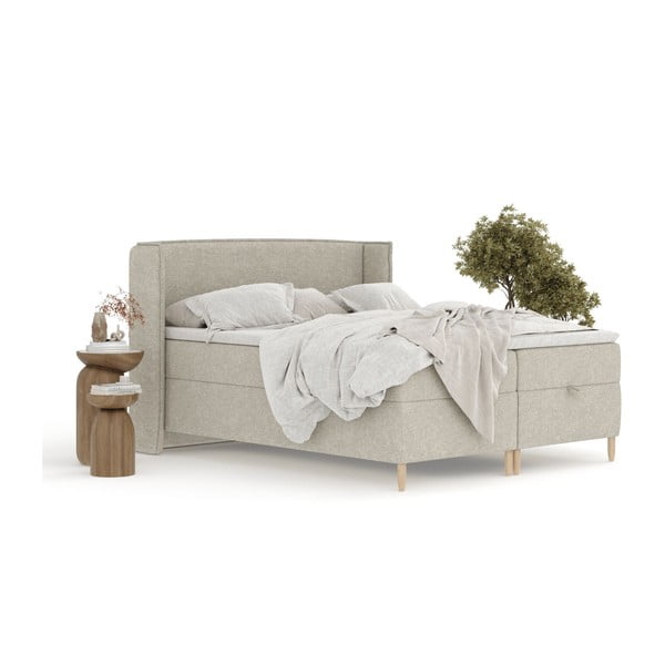 Letto boxspring grigio chiaro con spazio contenitivo 200x200 cm Monpelli - Maison de Rêve-image-3