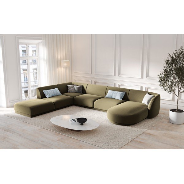 Divano angolare in velluto verde (angolo sinistro/U) Miley - Micadoni Home-image-1