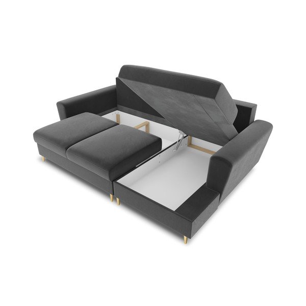 Divano angolare grigio chiaro allungabile e con contenitore (con penisola a destra/con chaise lounge) con rivestimento in velluto Kyoto – Cosmopolitan Design-image-3