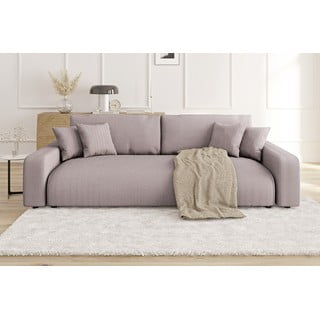Divano rosa chiaro allungabile/con contenitore con rivestimento in velluto a coste 234 cm Sara – Ropez