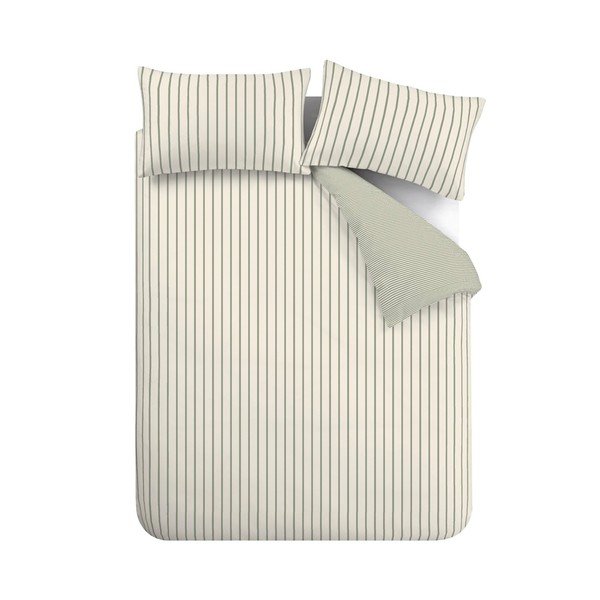 Set copripiumino e federa verde e color crema in cotone per letto singolo 135x200 cm Hampton Stripe – Bianca