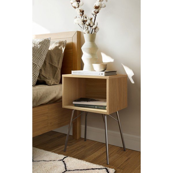 Comodino in rovere decorato in colore naturale Rayburn - Woodman-image-1