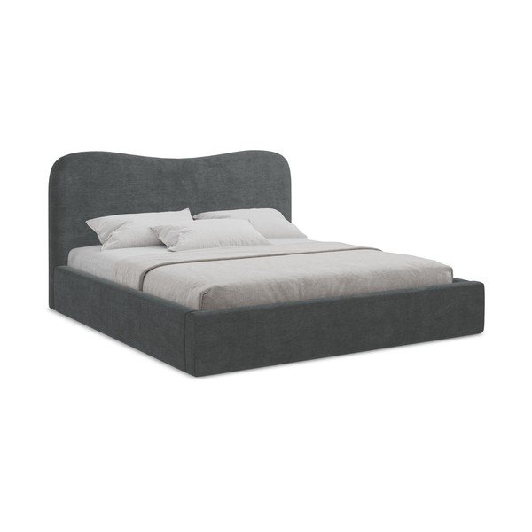 Letto matrimoniale imbottito grigio scuro con contenitore con rete inclusa 180x200 cm Kahai – Makamii