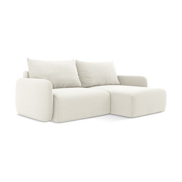 Divano angolare color crema allungabile/con contenitore (con penisola a destra/con chaise lounge) con rivestimento in velluto Kalena – Makamii-image-2