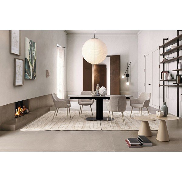 Sedia da pranzo beige imbottito con braccioli Cora – Bizzotto-image-1