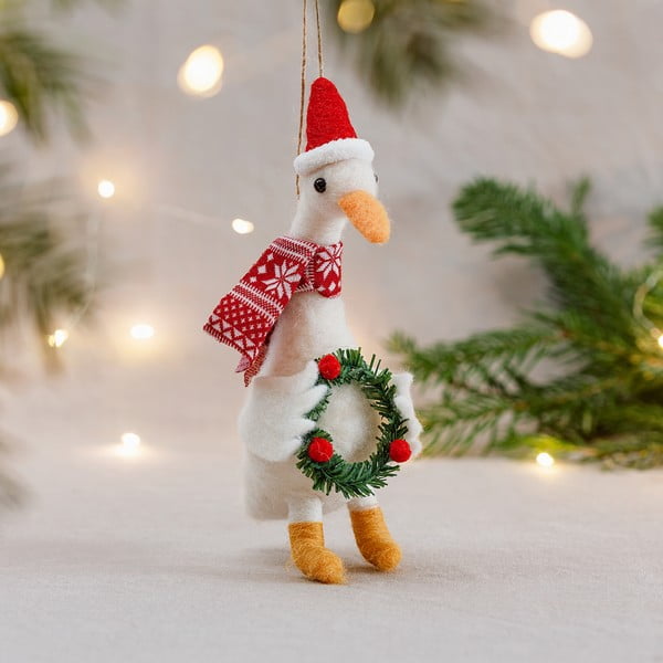 Decorazione per albero di natale in tessuto fatta a mano 14 cm Goose – Sass & Belle-image-1