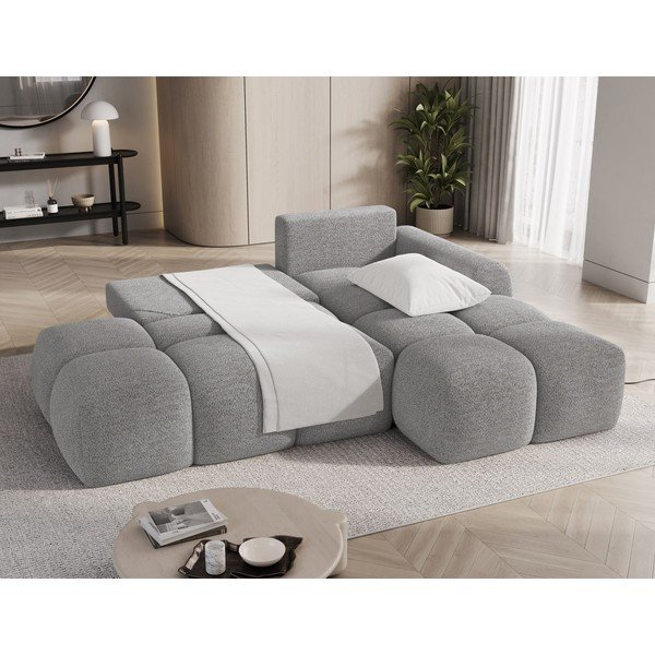 Divano angolare grigio allungabile/con contenitore (con penisola a destra/con chaise lounge) con rivestimento in bouclé Vittario – ELTAP-image-4