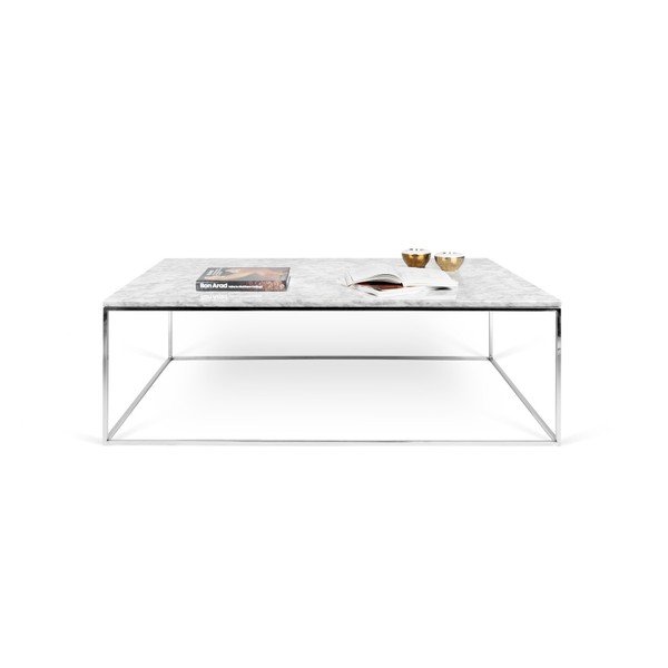 Tavolino in marmo bianco con gambe cromate , 75 x 120 cm Gleam - TemaHome-image-1