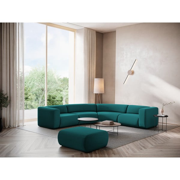 Divano angolare turchese con rivestimento in velluto Ekahi – Makamii-image-1