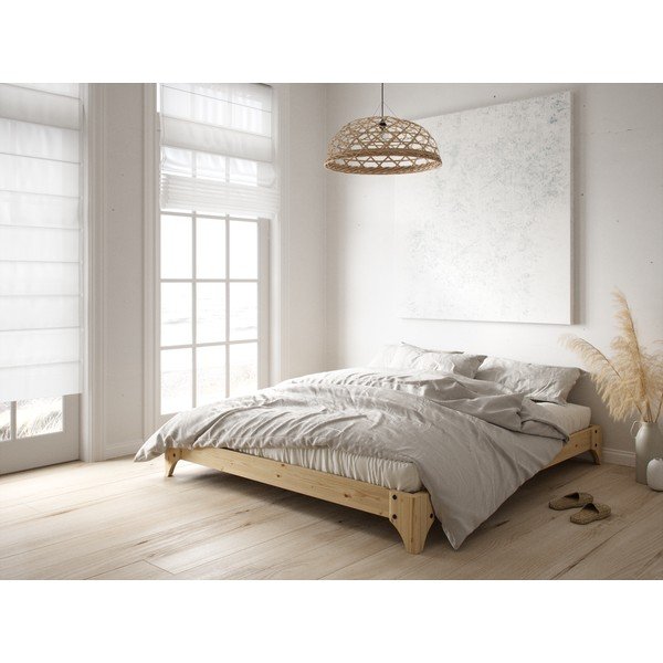 Dvoulůžková postel z borovicového dřeva s matrací Karup Design Elan Comfort Mat Natural Clear/Natural, 140 x 200 cm-image-1