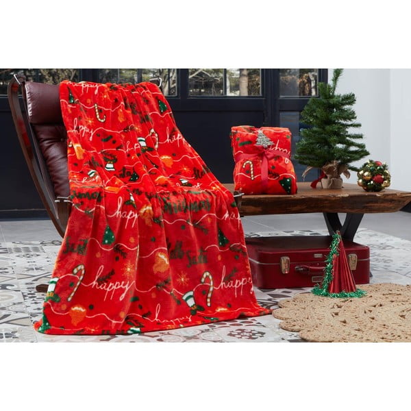Coperta rossa in micropile a tema Natale 100x170 cm – Mila Home-image-1