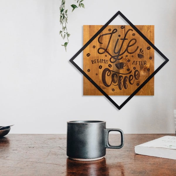 Decorazione murale in legno e metallo 54x54 cm Life Begins After Coffee - Wallity-image-2