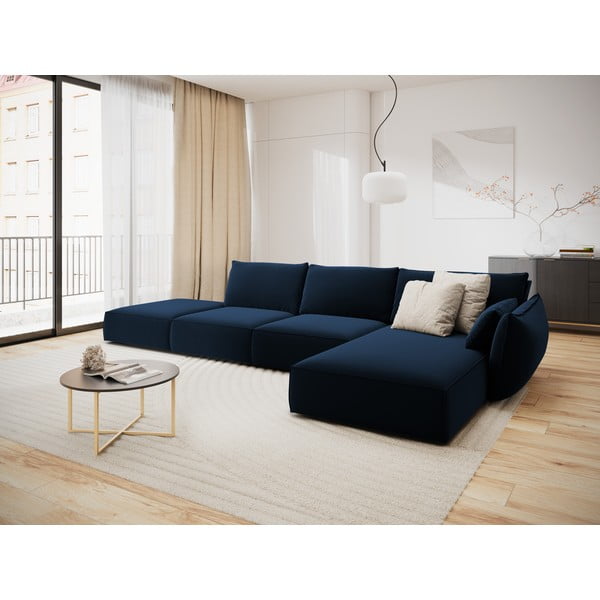 Divano angolare blu scuro (con penisola a destra/con chaise lounge) con rivestimento in velluto Vanda – Mazzini Sofas-image-1