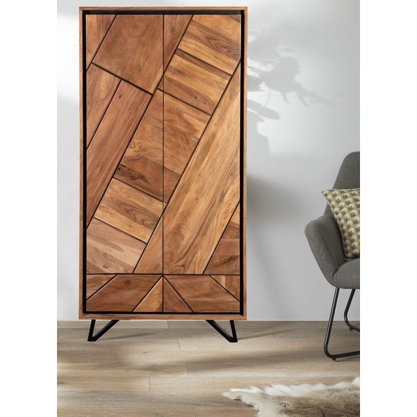 Armadio di colore naturale in acacia massiccia 90x181x40 cm Ambala – Interia Home & Living-image-1