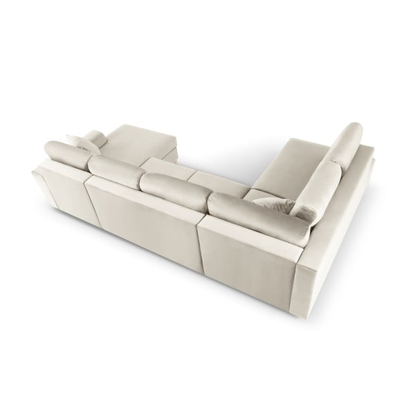 Divano angolare beige allungabile e con contenitore (con penisola a sinistra/a U) con rivestimento in velluto Kyoto – Cosmopolitan Design-image-4