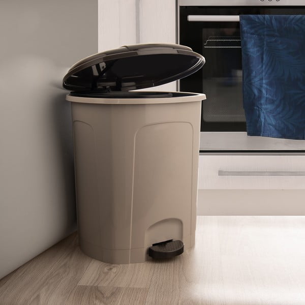 Cestino per la spazzatura marrone in plastica con pedale 30 l – Orion-image-1