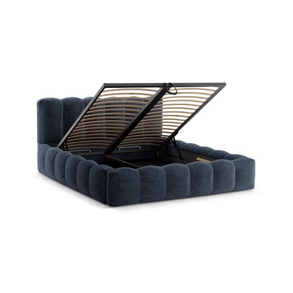 Letto matrimoniale imbottito blu scuro con contenitore con rete inclusa 180x200 cm Lupine – Micadoni -image-4
