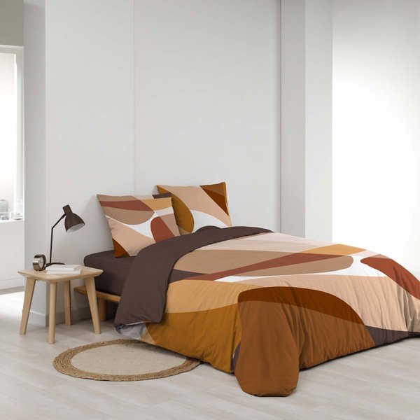 Set copripiumino e federa marrone in cotone per letto matrimoniale 3 pezzi 200x200 cm Boogie – douceur d'intérieur-image-2