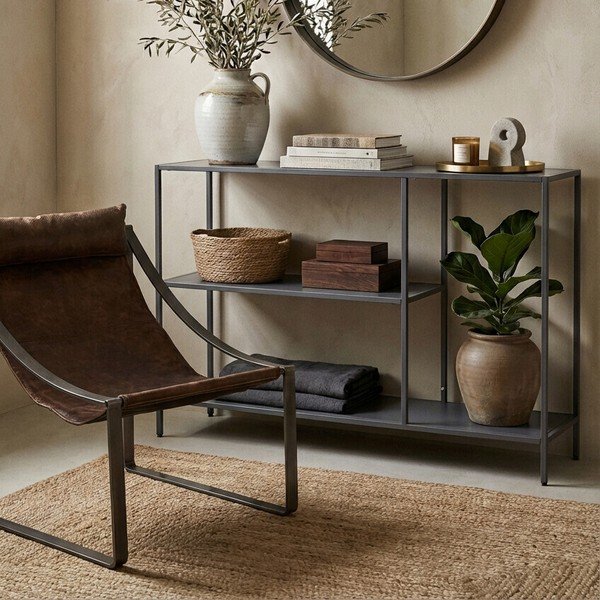 Tavolo consolle grigio in acciaio 30x120 cm Acero – Premier Housewares-image-4