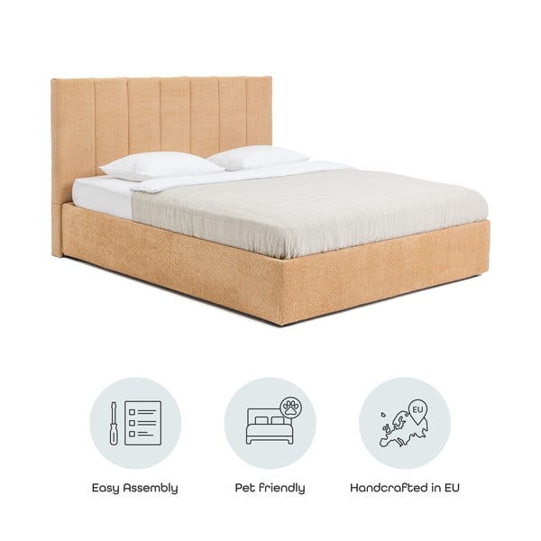 Letto matrimoniale imbottito color senape con contenitore con rete inclusa 160x200 cm Thessa Bold Line – Bonami Selection-image-4