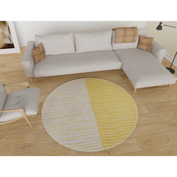 Tappeto rotondo lavabile in giallo-crema ø 80 cm Yuvarlak - Vitaus-image-1