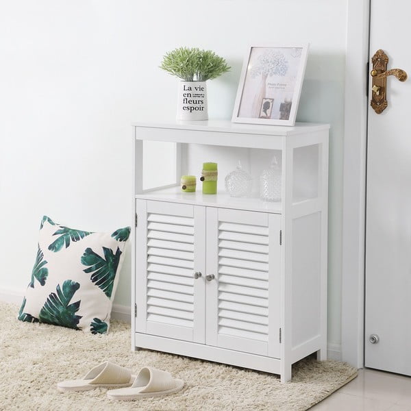 Armadietto bianco con ripiano e anta, altezza 80 cm - Songmics-image-1
