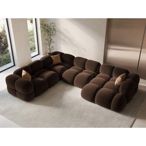 Divano angolare marrone scuro (con penisola a sinistra/a U) con rivestimento in velluto Loretto – Cosmopolitan Design-image-1