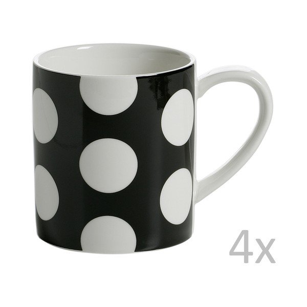 Sada 4 černých hrnků Maxwell & Williams Polka Dot