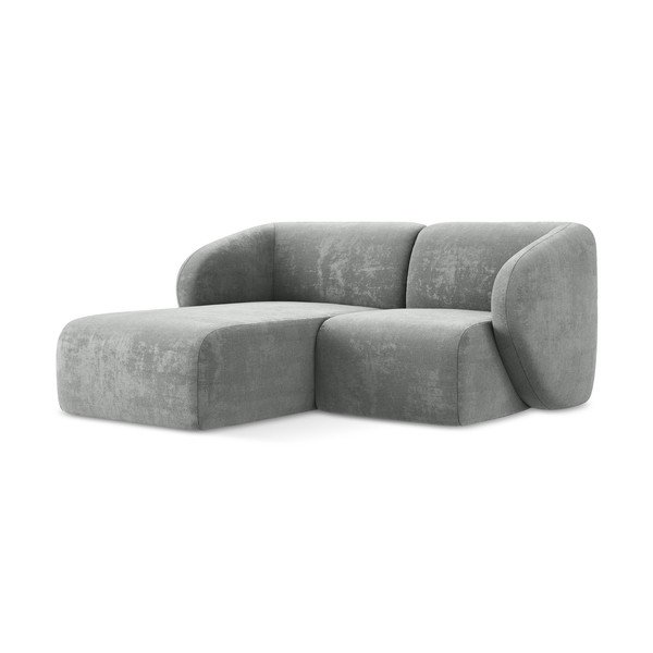 Divano angolare grigio (con penisola a sinistra/con chaise lounge) con rivestimento in ciniglia Lani – Makamii-image-1