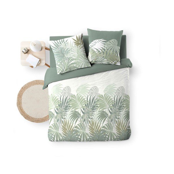 Set copripiumino e federa verde in cotone per letto matrimoniale ed esteso 240x220 cm Nymea – douceur d'intérieur-image-4