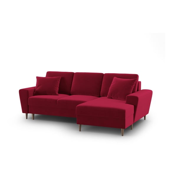 Divano angolare rosso allungabile e con contenitore (con penisola a destra/con chaise lounge) con rivestimento in velluto Kyoto – Cosmopolitan Design-image-1