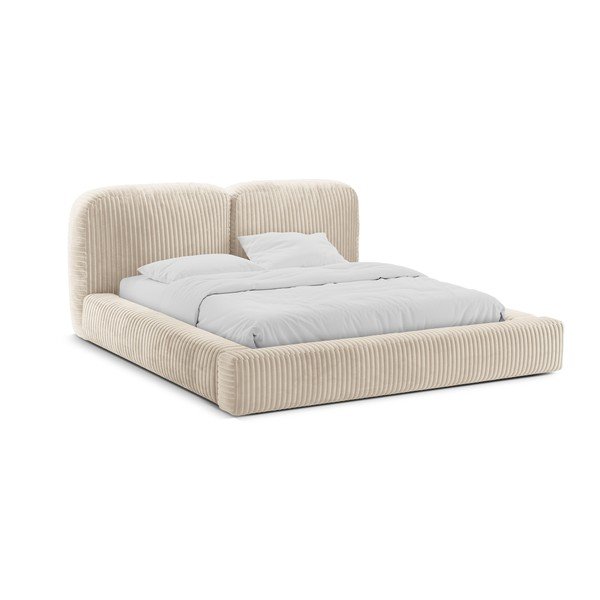 Letto matrimoniale imbottito beige con contenitore con rete inclusa 180x200 cm Martina – Micadoni 