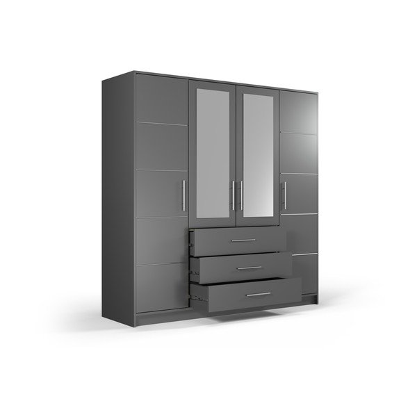 Armadio grigio con specchio 196x200 cm Derry - Cosmopolitan Design-image-3
