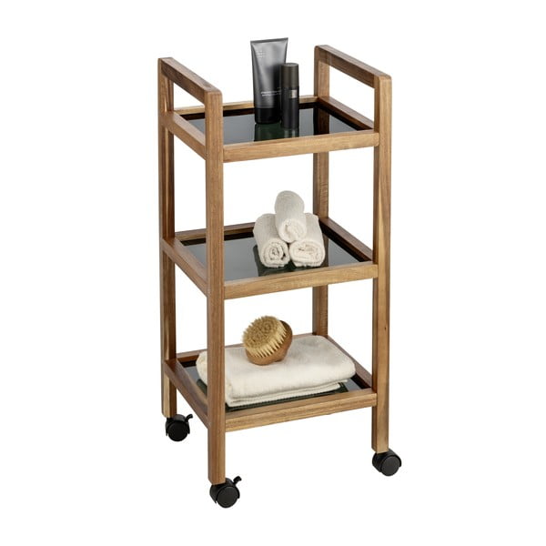 Scaffale per il bagno nero/di colore naturale in acacia massiccia 35x76,5 cm Fondi – Wenko-image-3