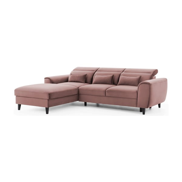 Divano angolare rosa allungabile/con contenitore (con penisola a sinistra/con chaise lounge) e rivestimento in velluto Foble – ELTAP-image-2