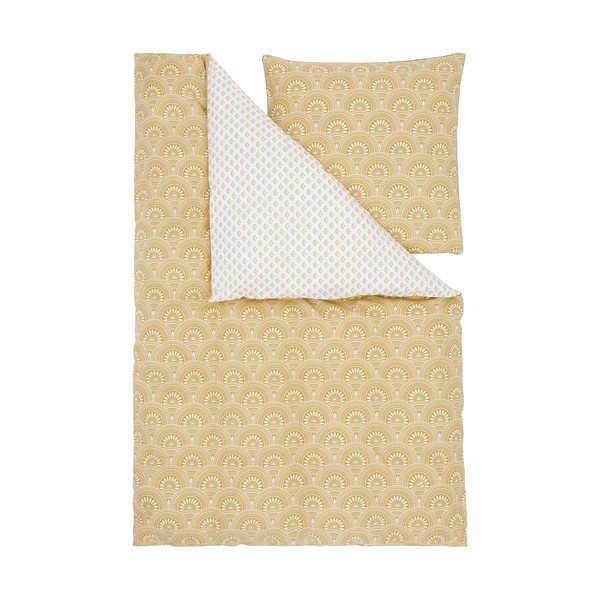 Biancheria da letto gialla e bianca in cotone biologico 200x135 cm Tiara - Westwing Collection
