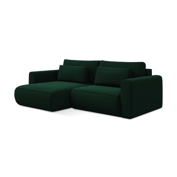 Divano angolare verde allungabile/con contenitore (con penisola a sinistra/con chaise lounge) con rivestimento in velluto Kapua – Makamii-image-1