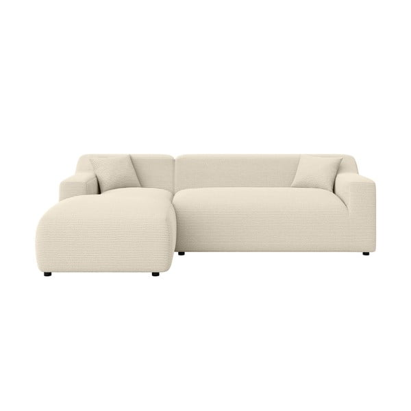 Divano angolare beige/color crema (con penisola a sinistra e chaise lounge) rivestito in velluto a coste Martin – Ropez