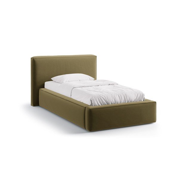Letto singolo imbottito verde con contenitore con rete inclusa 90x200 cm Jodie – Micadoni 