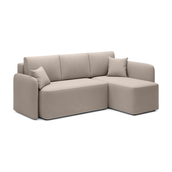 Divano angolare beige allungabile/con contenitore (con penisola a destra/con chaise lounge) e rivestimento in velluto Hadson – ELTAP-image-2
