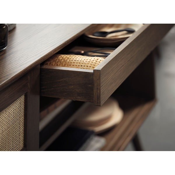 Cassettiera bassa marrone scuro effetto rovere con ante scorrevoli 180x80 cm Barrali - Unique Furniture-image-4