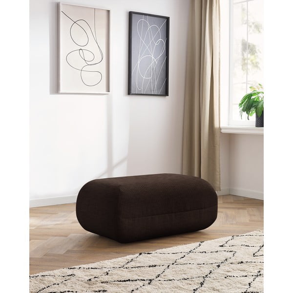 Pouf in velluto a coste marrone scuro Lecomte - Bobochic Paris-image-1