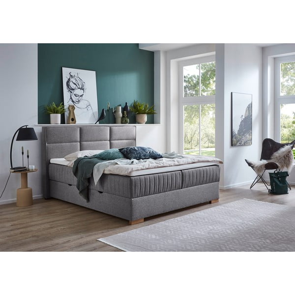 Letto boxspring grigio con contenitore 160x200 cm Tambo - Meise Möbel-image-1