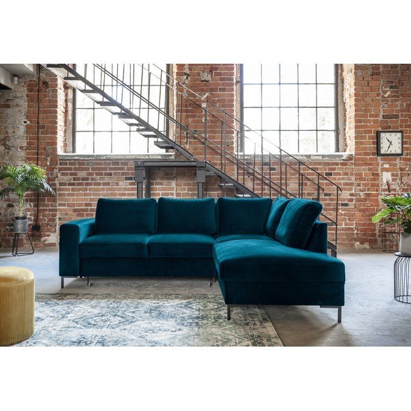 Divano letto angolare in velluto turchese (angolo destro) Lofty Lilly - Miuform-image-3