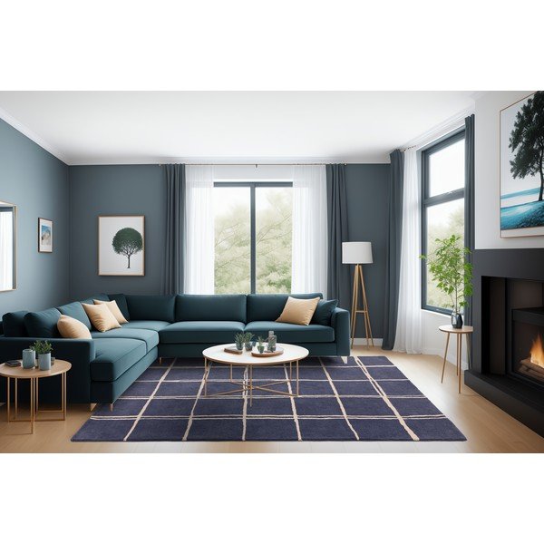 Tappeto blu in lana tessuto a mano 160x230 cm – Asiatic Carpets-image-2