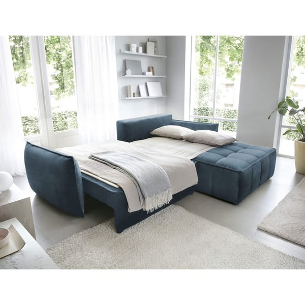Divano angolare blu allungabile/con contenitore (con penisola a destra/con chaise lounge) e rivestimento in velluto Campo – ELTAP-image-4